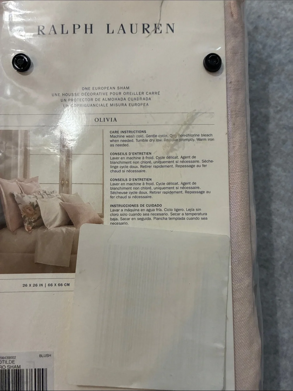 Ralph Lauren Olivia Clotilde Euro Sham, Blush, 26 x 26 IN New